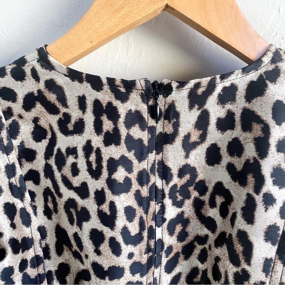 NWT Ganni Leopard Jacquard Puff Sleeve Mini Dress - Picture 6 of 9